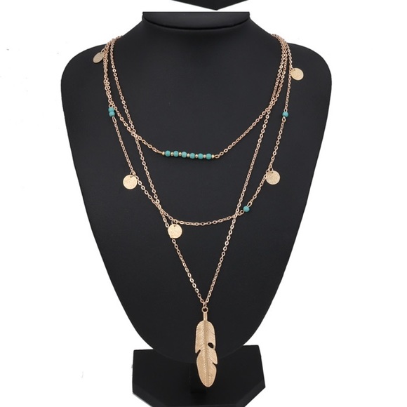 Multilayer Coin Tassel Feather Pendant Necklaces - Picture 2 of 4